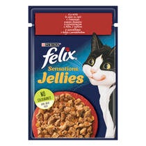 FELIX SENSATIONS, govedina v želeju s paradižnikom, mokra hrana za mačke