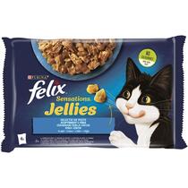FELIX SENSATIONS, losos v želeju s kozicami/postrv v želeju s špinačo, mešan izbor, mokra hrana za mačke