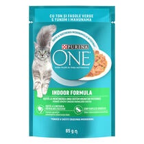 PURINA ONE® Indoor, mini fileji s tuno in zelenim fižolom v omaki, mokra hrana za mačke
