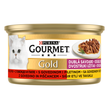 GOURMET Gold, Dvojni okus, Govedina in piščanec, mokra hrana za mačke